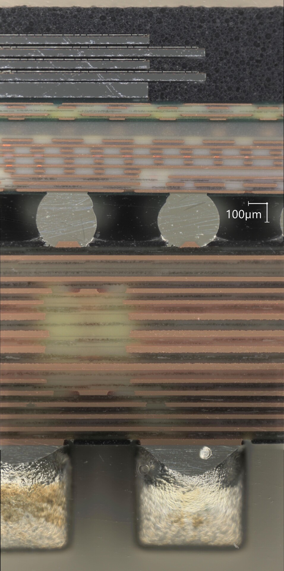 Optical package cross-section on a circuit board