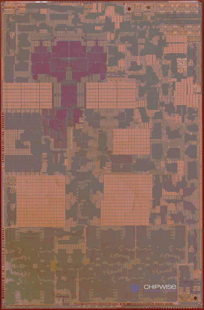 Backside view of Apple A19 Pro die shot