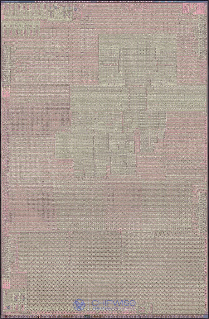 Frontside view of Apple A19 Pro die shot