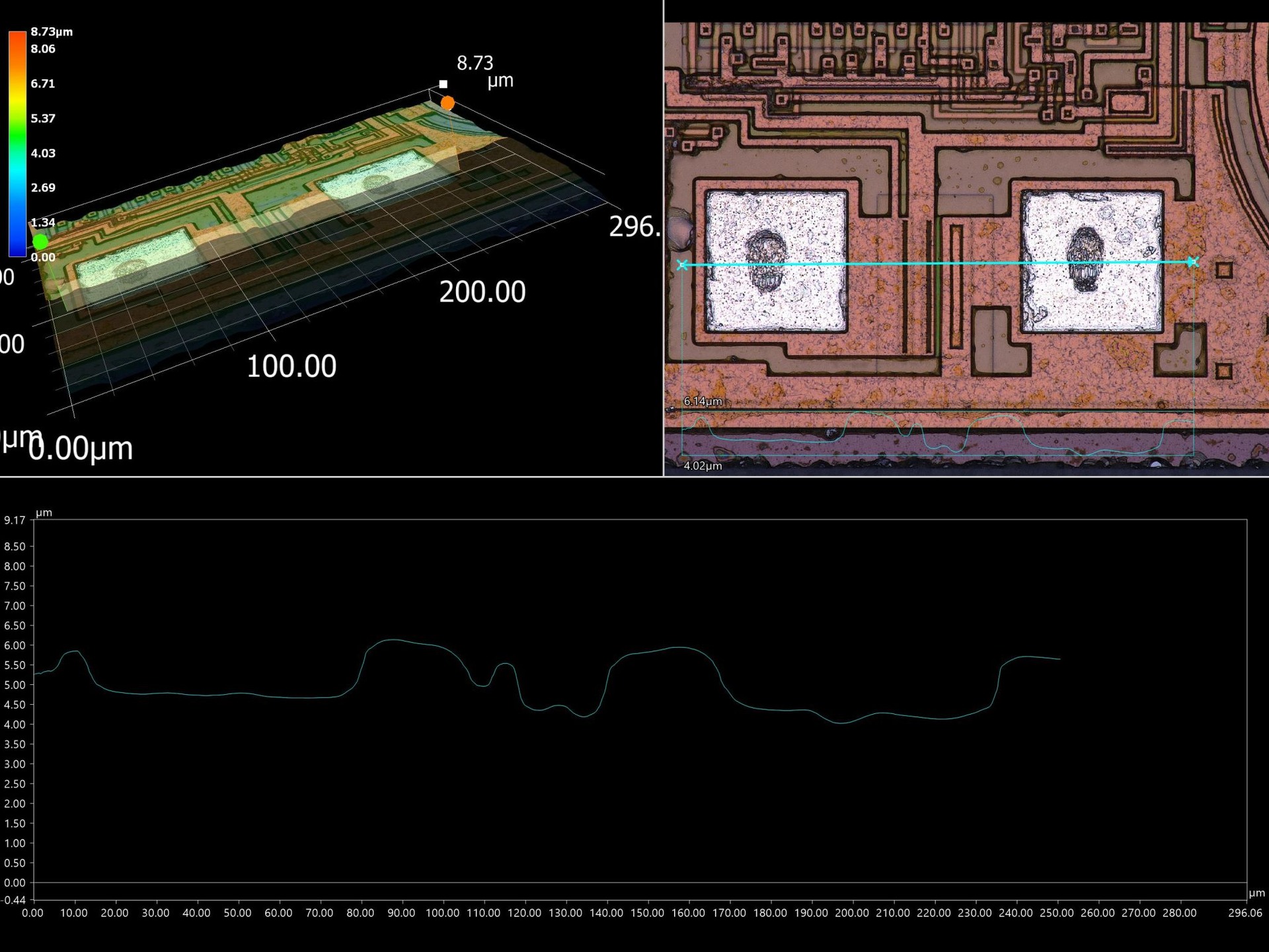Optical surface profilometry and die-detail measurement collage