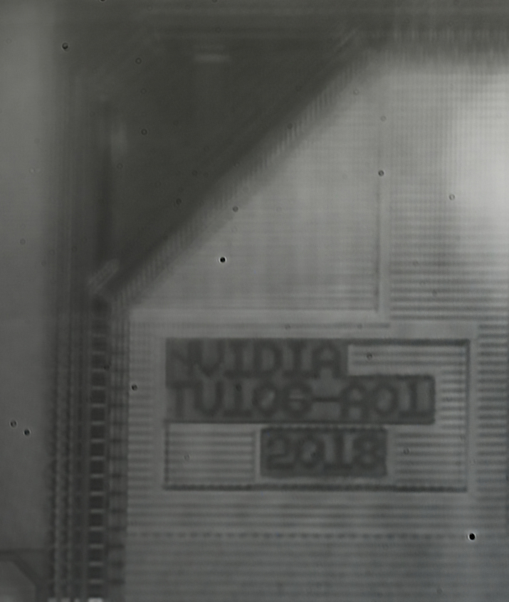 NVIDIA GeForce RTX 2060 · TU106 die marking — Die marking close-up; a region of the die
