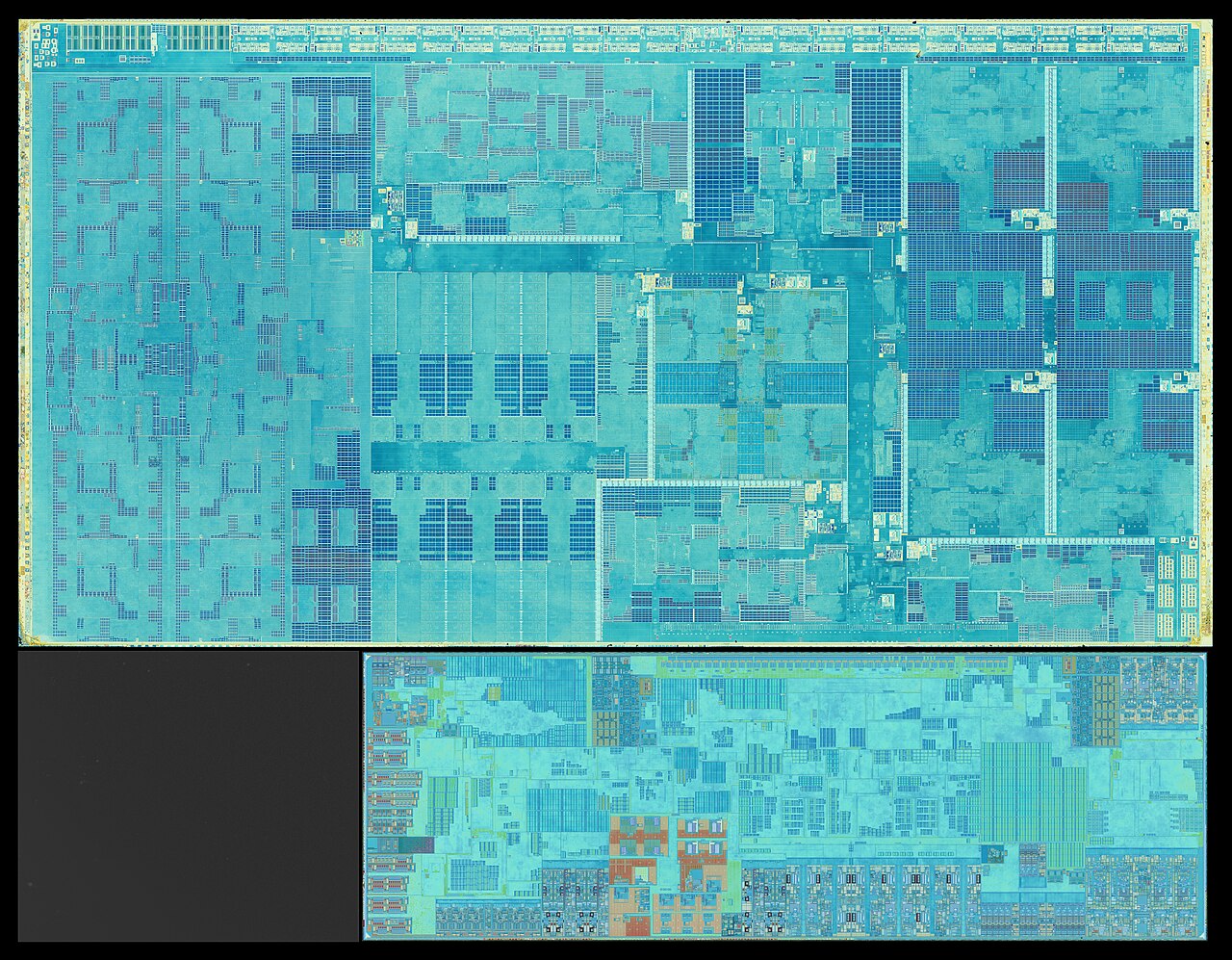 Intel Core Ultra 288V · Lunar Lake tiles — Polysilicon view of compute, platform-controller and filler tiles
