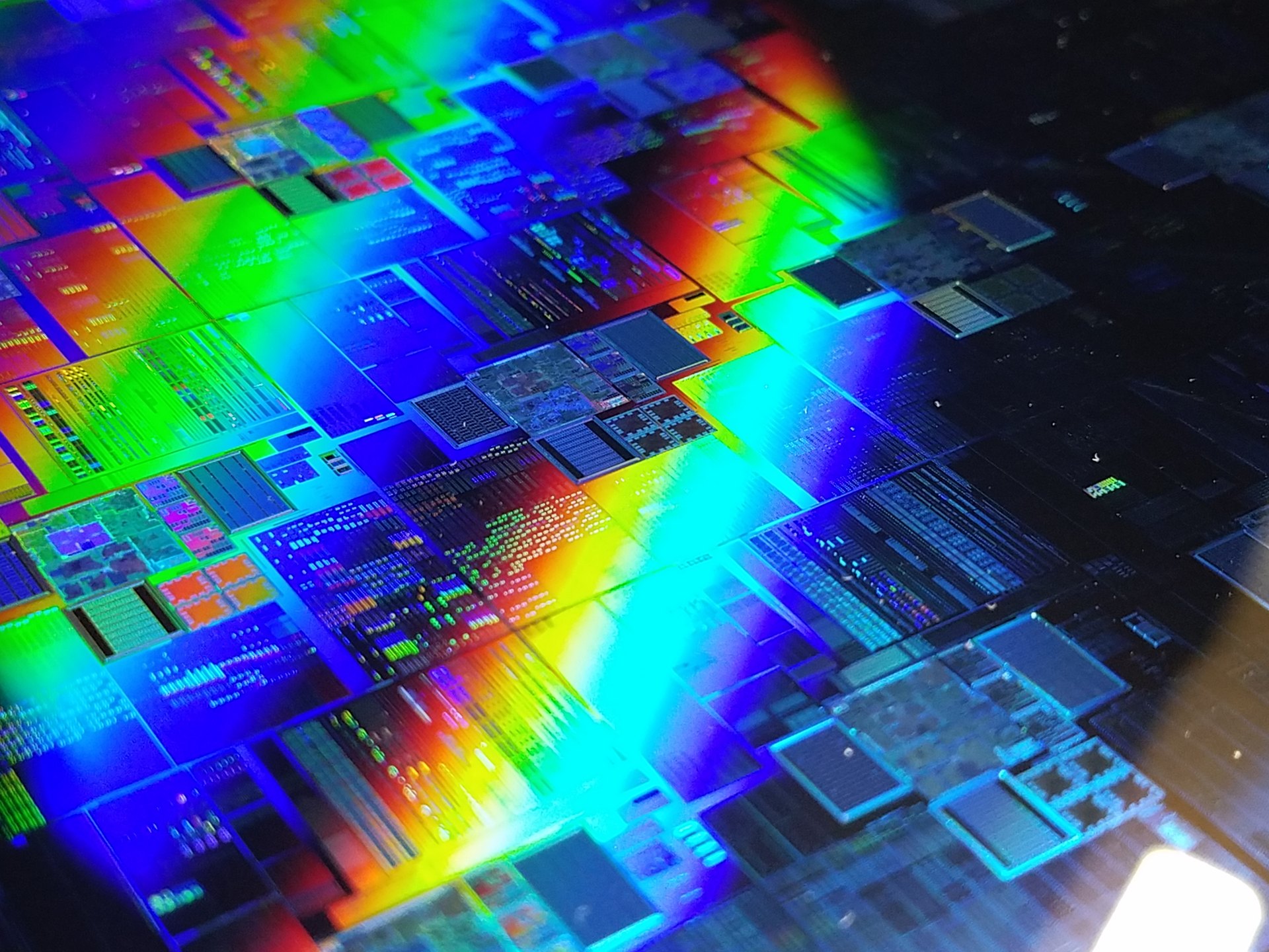 Patterned surface of a silicon wafer, described by the photographer as 12 inches